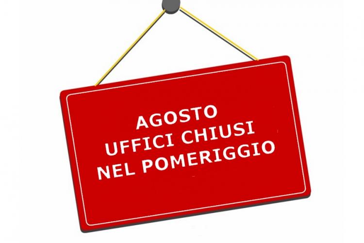 Disegno di cartellino con scritta "Agosto uffici chiusi nel pomeriggio"