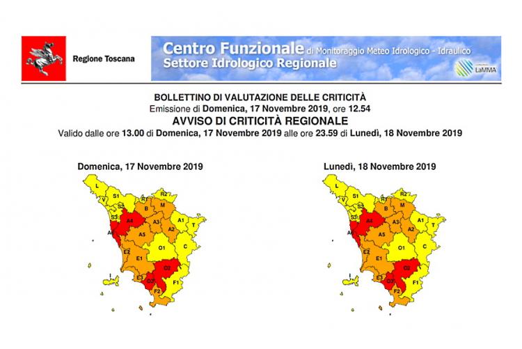 Immagine della cartina con l'allerta