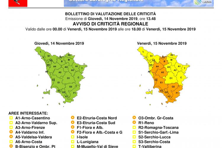Avviso di criticità per venerdì 15 novembre
