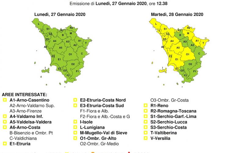 Bollettino criticità codice giallo 28 gennaio 2020