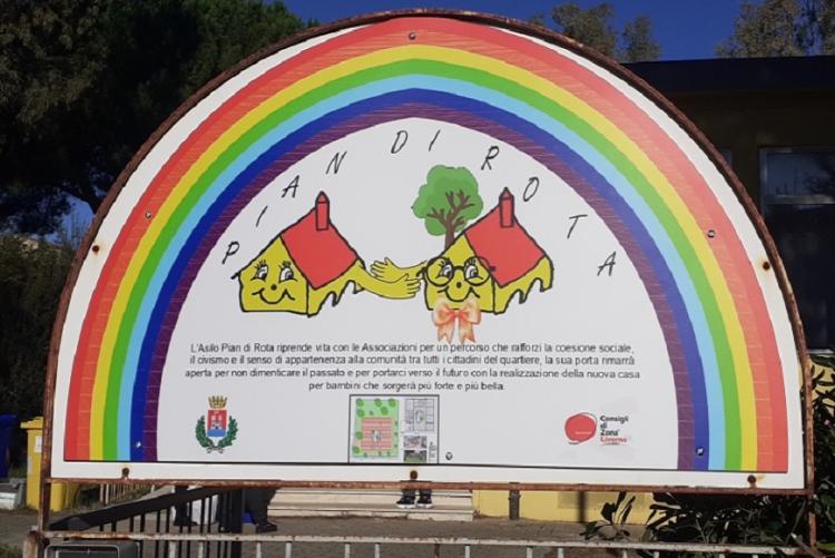 Foto dell'insegna all'ingresso dell'ex asilo