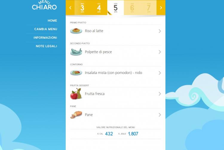 Una schermata con il menu del giorno