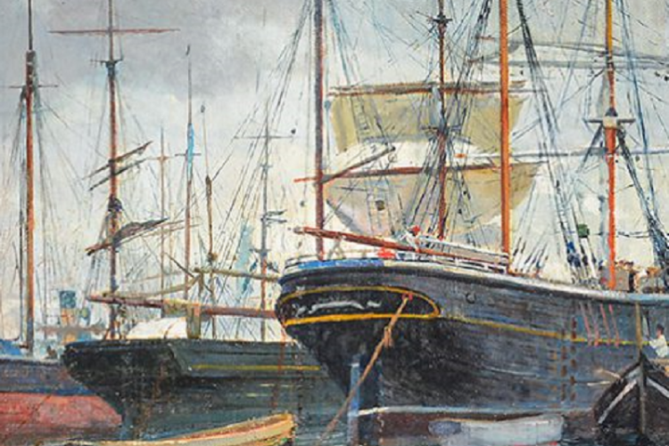 nella foto, Porto di Livorno opera di Guglielmo Micheli