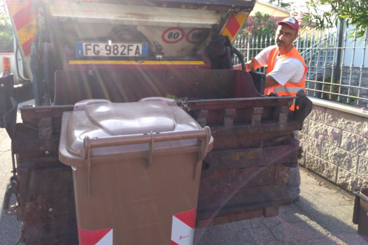 immagine di un operatore aamps durante la raccolta dell'organico 
