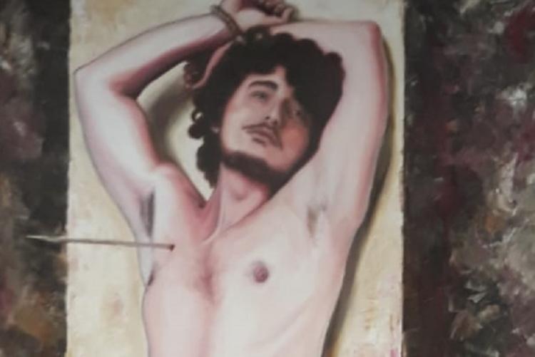 un particolare del dipinto di San Sebastiano realizzato da Giampaolo Conti