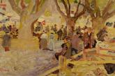 M. Puccini, Mercato di montoni a Digne, 1910 circa, olio su cartone, 32x53 cm., collezione privata
